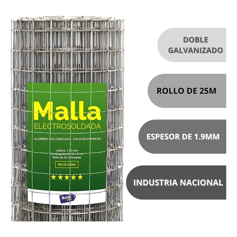 Tejido Malla Electrosoldada Galvanizada 1.99mm 1.80 X 25 Mts Gris