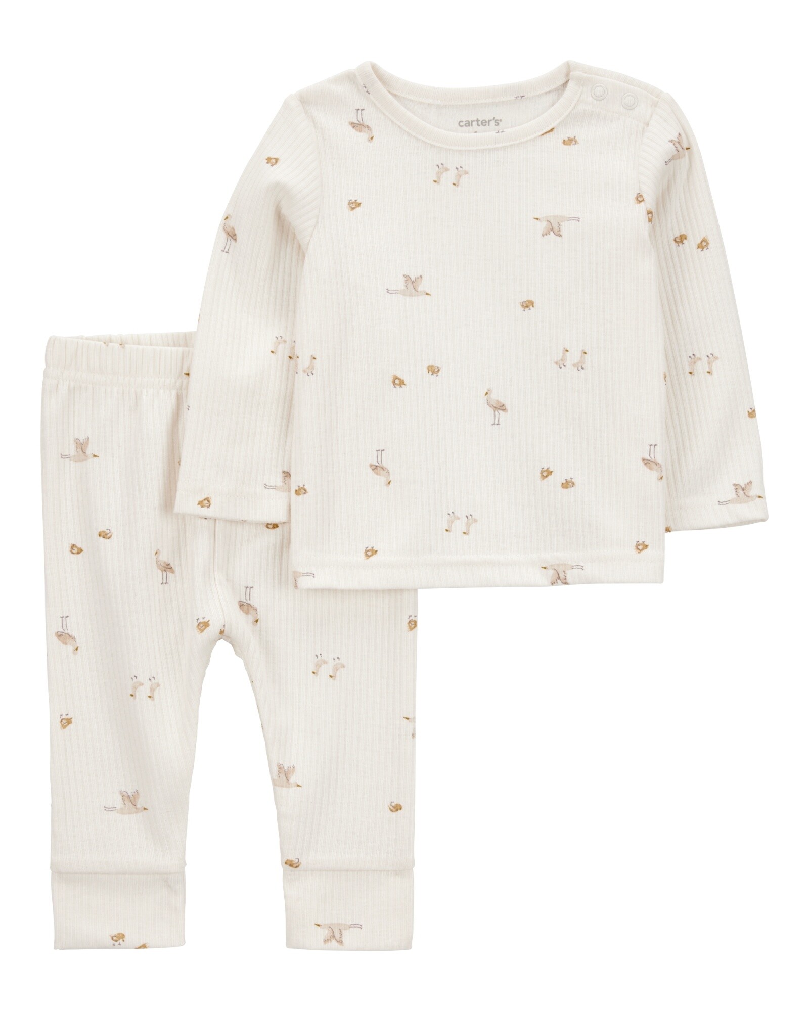 Set dos piezas de algodón, pantalón y remera, diseño pájaros Sin color