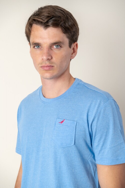T-Shirt con bolsillo Celeste Melange