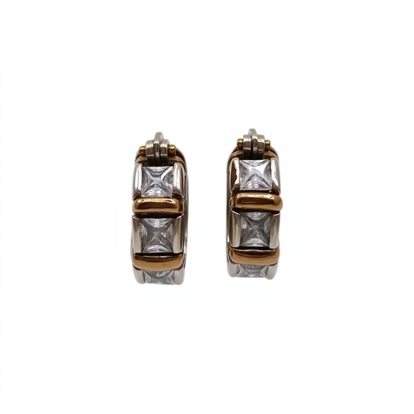 Caravanas Aro - Plata y oro- Piedra Zirconia -CA5153 conpiedra