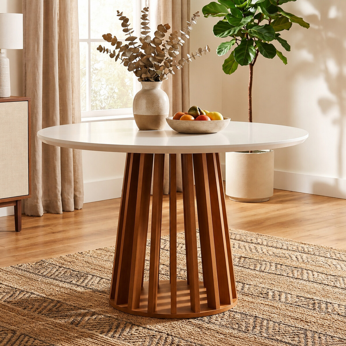 Mesa Comedor ComboHome Lavanda Redonda Diseño Laqueada 105Cm - Color Blanco 
