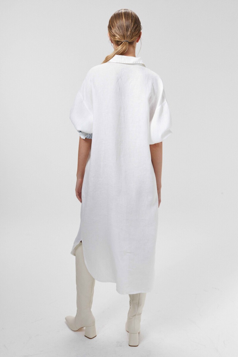 Island Linen Midi Dress Blanco