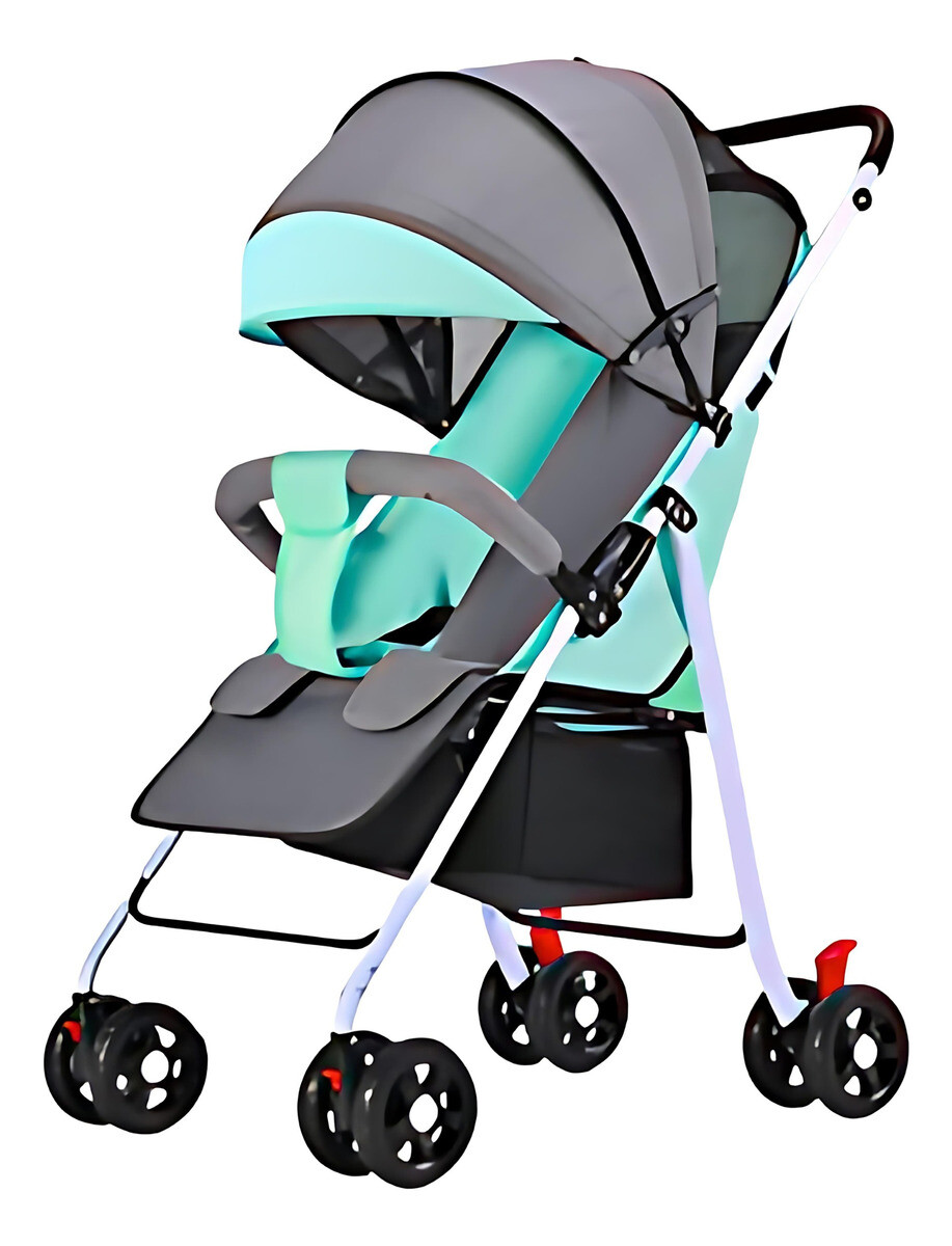 Coche De Paseo Para Bebe 4 Ruedas Chasis Blanco - Verde 