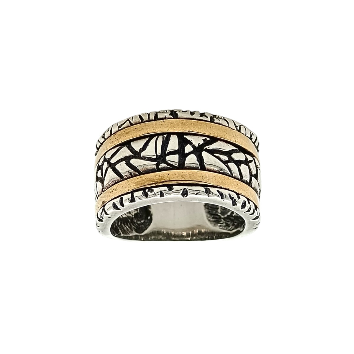 Anillo Labrado-Plata y Oro-Sin Piedra-AN5042 - sinpiedra 