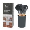 Utensilios para Cocina de Silicona y Mango de Madera 6 Piezas Gris