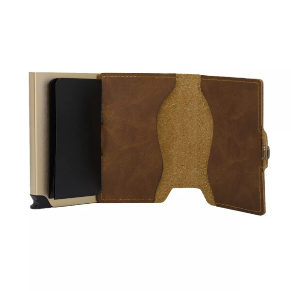 Billetera Tarjetero Dellorean Protección RFID Anticlonación Variante Color Marron Claro
