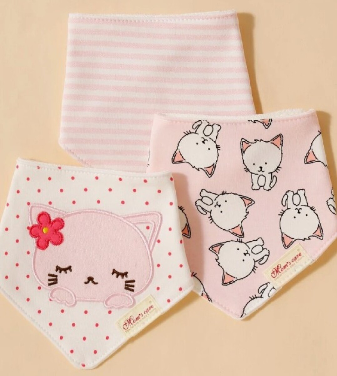 Set baberos bandana x3 - gatita rosa 