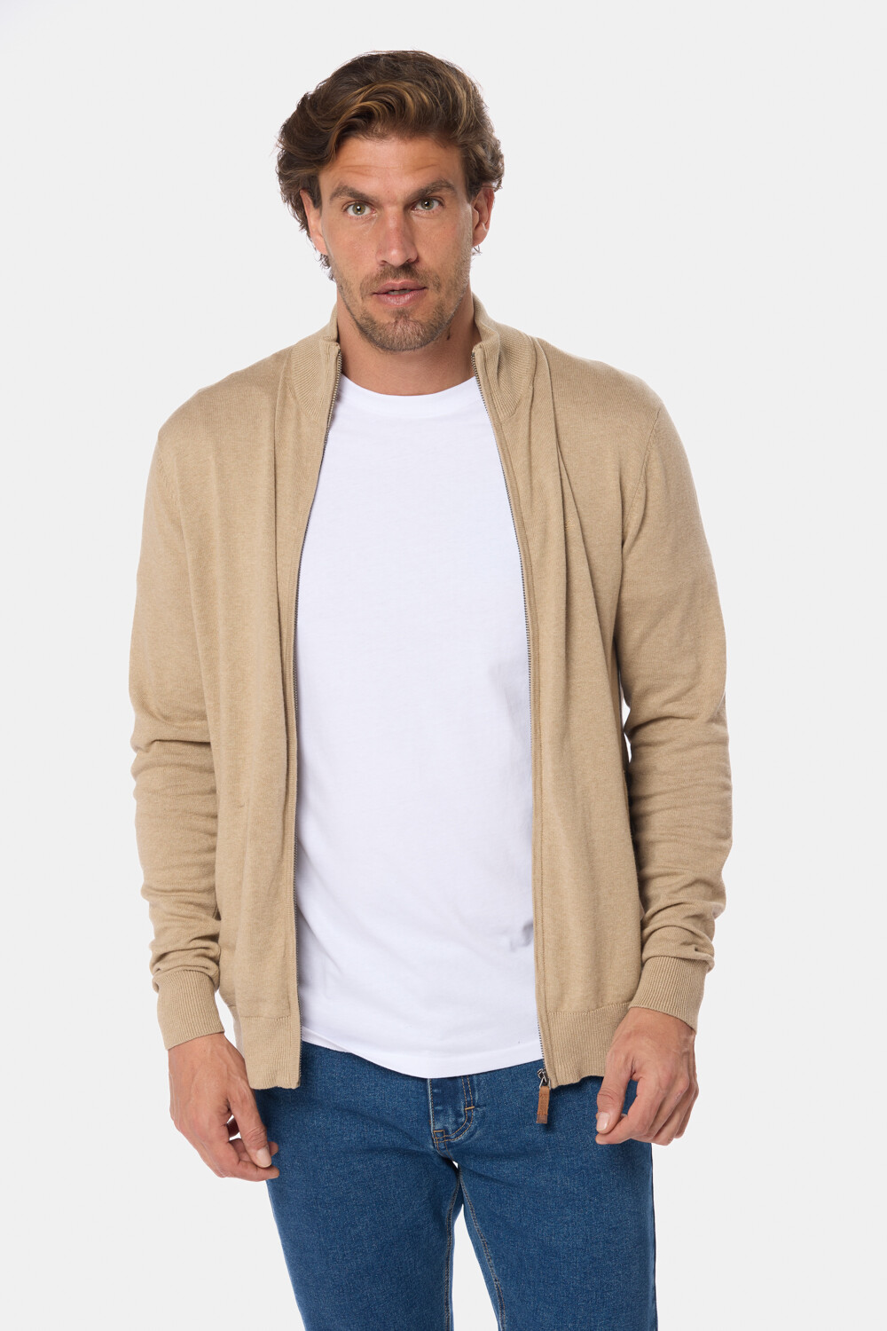 CAMPERA TEJIDA DE ALGODÓN Beige