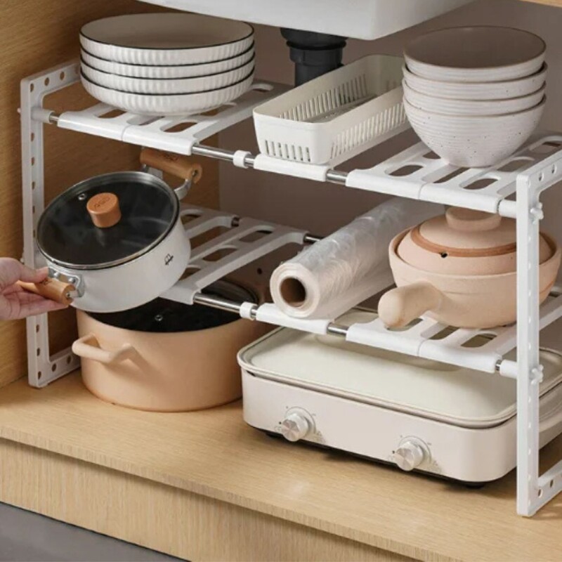 Estante Organizador Cocina 2 Niveles Ajustable Expendible Blanco Estante Organizador Cocina 2 Niveles Ajustable Expendible Blanco
