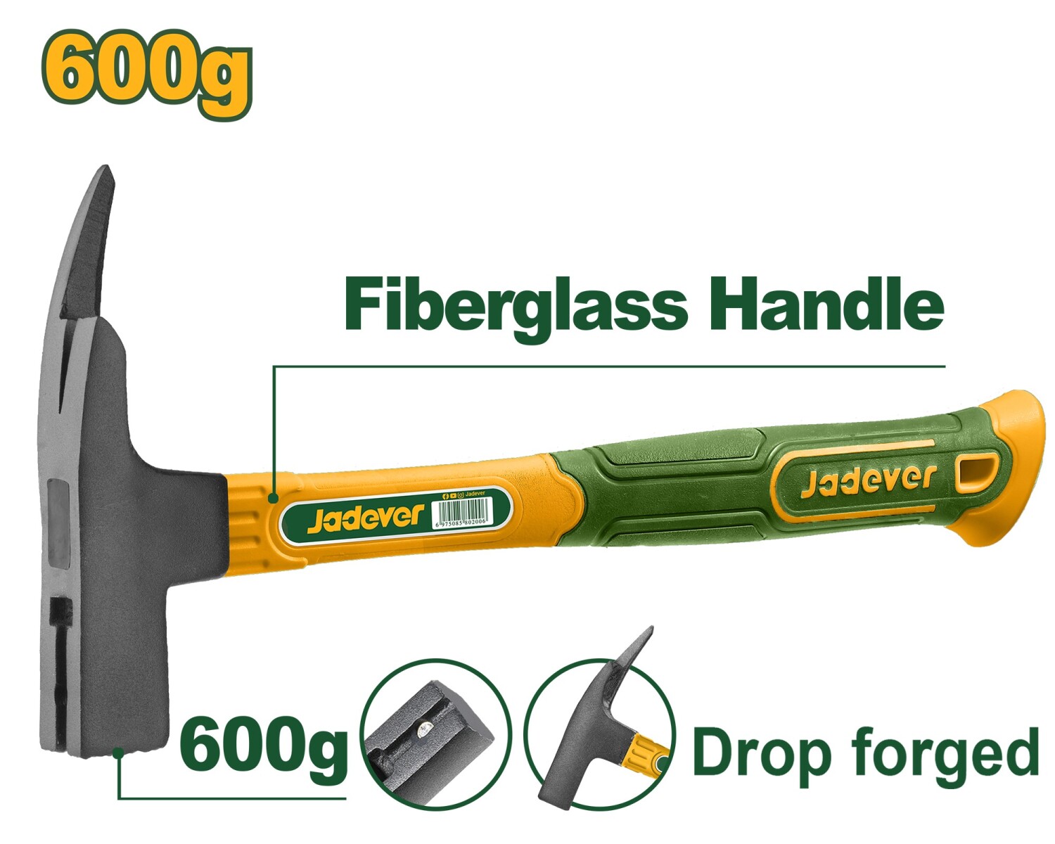 MARTILLO TECHADOR MULTIUSO 600G MGO FIBRA JADEVER 