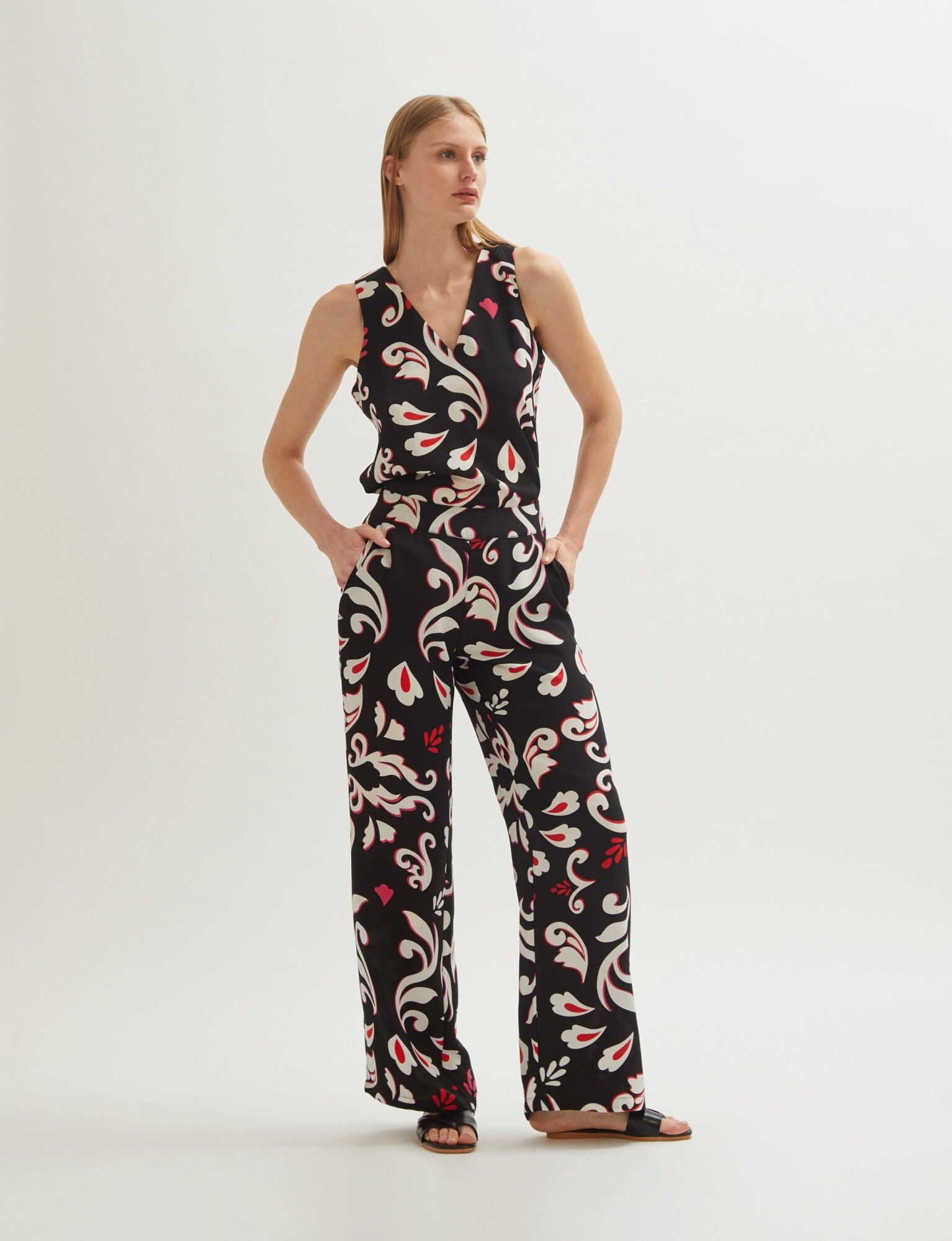 Pantalón palazzo estampado - negro — Lolita