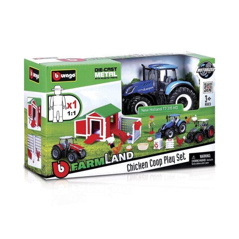 Bburago Juego de Granja Gallinas con Tractor Fendt FarmLand U