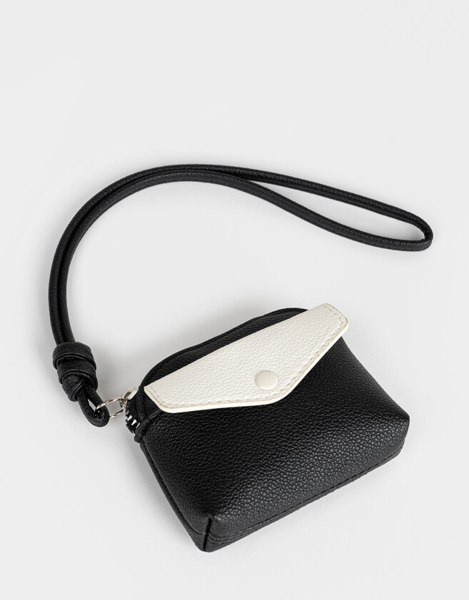 Monederos Monedero De Cuerina Bicolor - Negro
