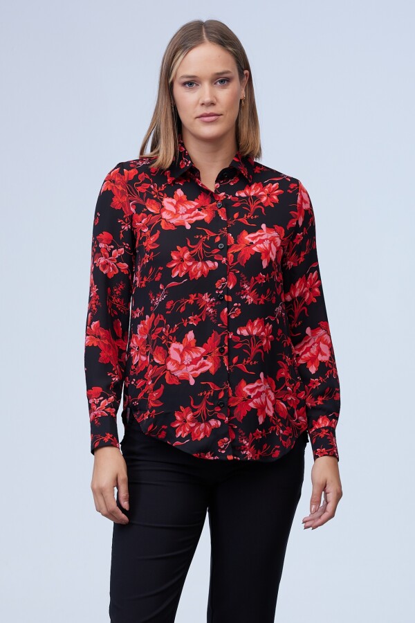 Camisa Flores NEGRO/ROJO