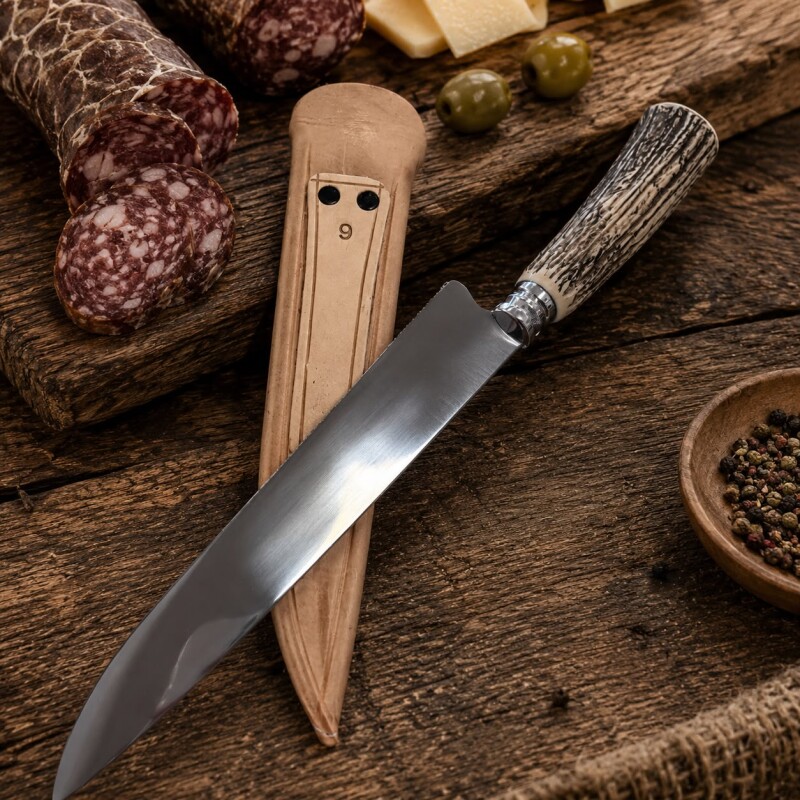 Cuchillo Artesanal Acero de Carbono Mango Simil Ciervo y Vaina de Cuero N°9 Cuchillo Artesanal Acero de Carbono Mango Simil Ciervo y Vaina de Cuero N°9