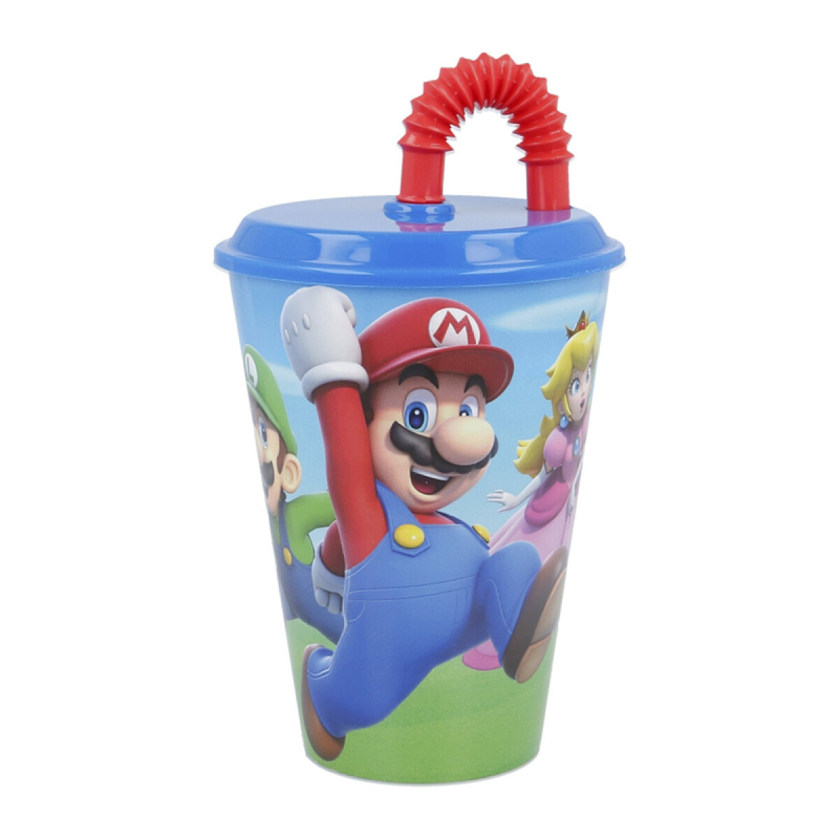 Vaso Plástico con Pajita Retráctil Mario Bros 430 ml 