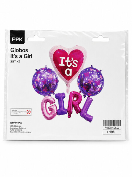 GLOBOS ITS A GIRL SET X 4 ROSADO