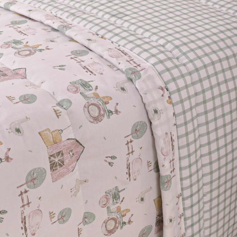 Edredón Kids Granja Rosa Verde Y Beige – 180×240 cm Edredón Kids Granja Rosa Verde Y Beige – 180×240 cm