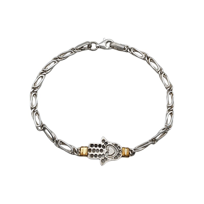 Pulsera Mano de Fátima-Plata y Oro-Sin piedra-PU5037 sinpiedra