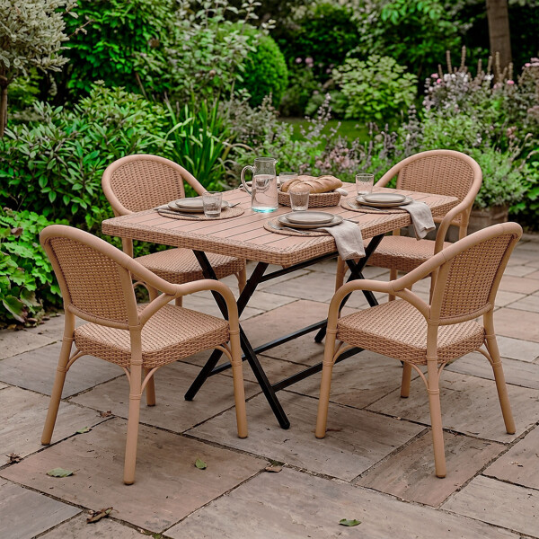 Mesa Comedor Plegable Exterior 1.20m + 4 Sillas Jardin Beige