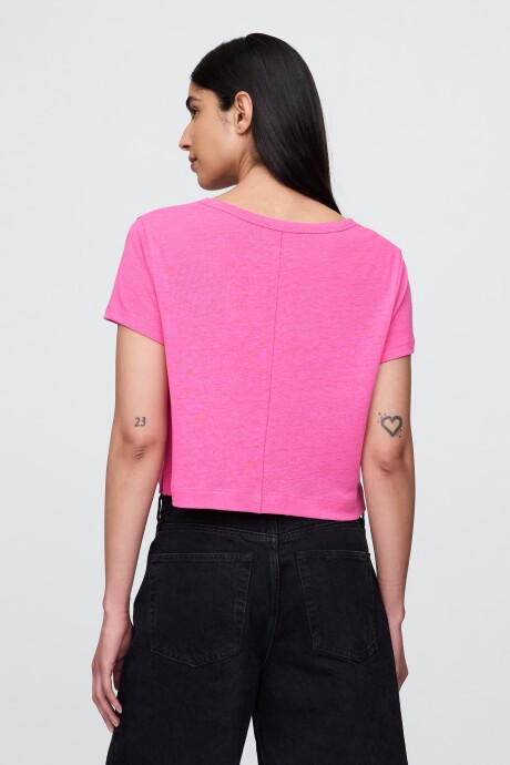 Remera Lino Crop Manga Corta Mujer Phoebe Pink