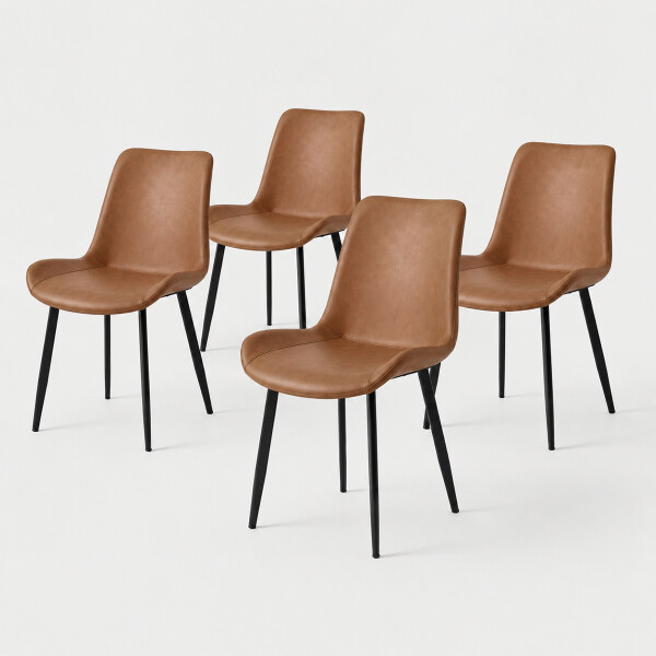Pack X4 Sillas De Comedor Tapizadas Ecocuero Marrón