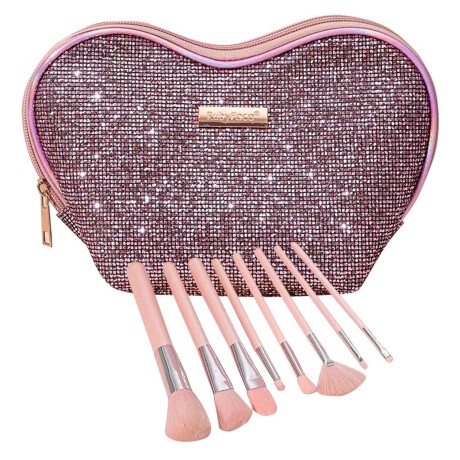 Set Completo cepillos para Maquillaje 8 Piezas con Estuche Rosado