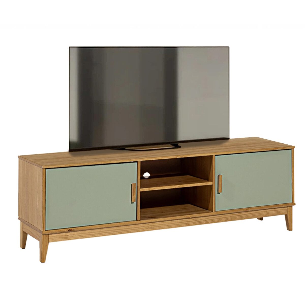 RACK APARADOR PARA TV 2 PUERTAS EN MADERA MACIZA - VERDE 