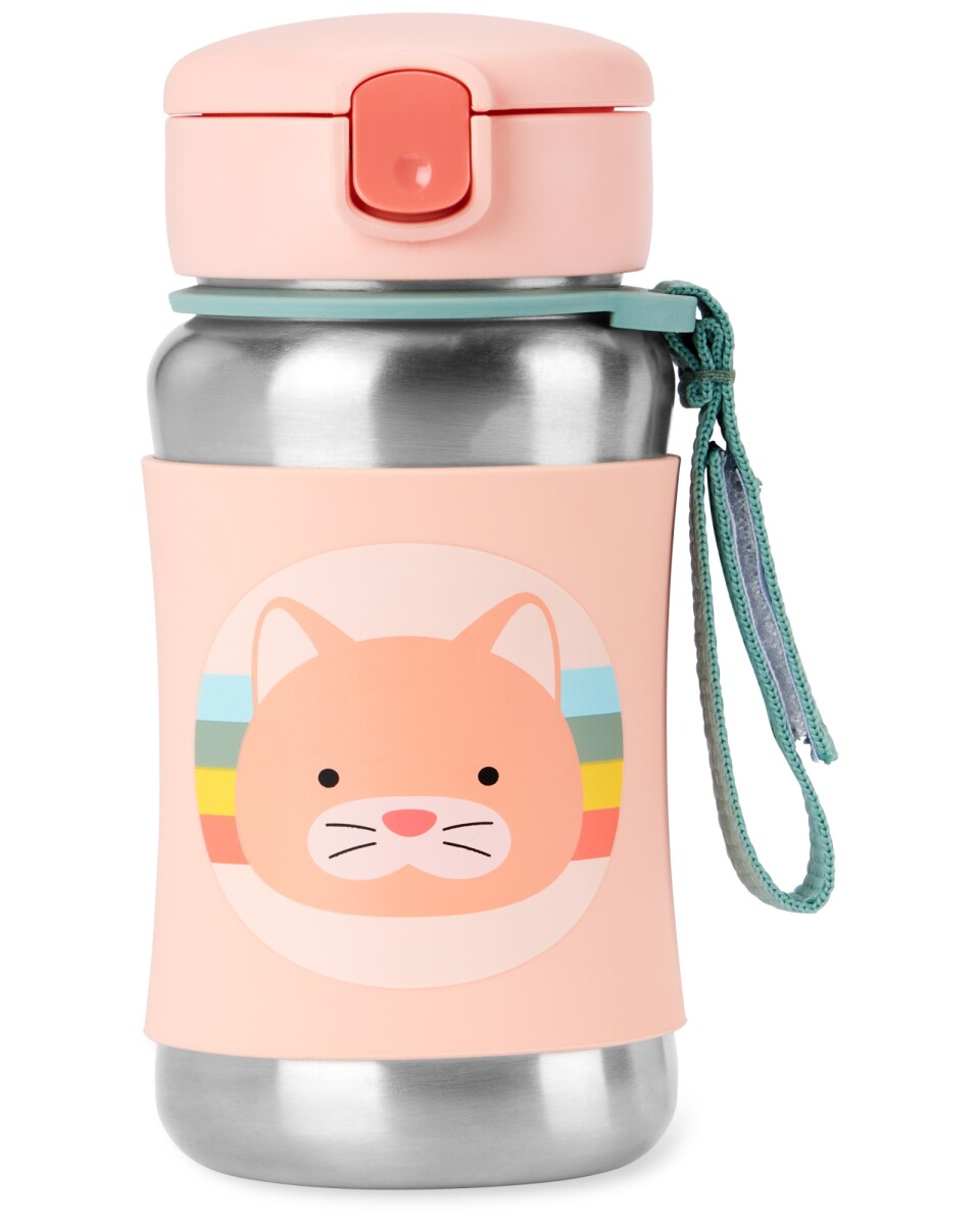 Botella de acero inoxidable con sorbito, diseño gato 
