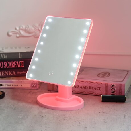 Espejo Para Maquillaje 16 Luces Led Táctil Rotación 360º Rosa