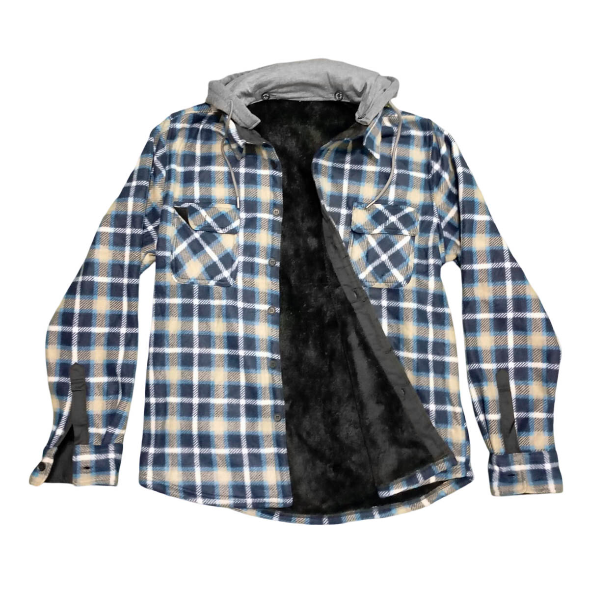 Campera Camisa Leñadora Cangurito Capucha Botones - Verde 
