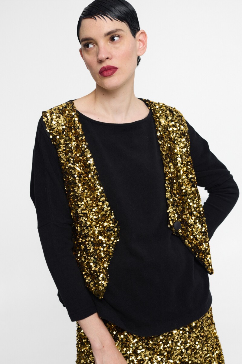 VEST DE LENTEJUELAS CON BOTON Oro