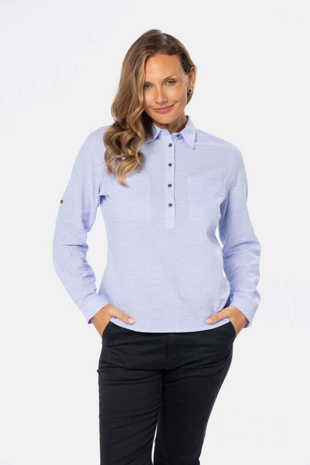 CAMISA DE LINO MEDIO BOTÓN Lila