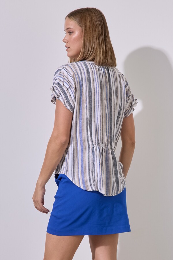 Blusa Lino Lineas MULTI/AZUL