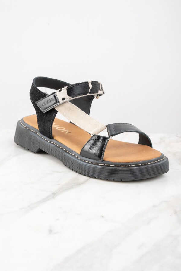 Sandalia Cuero Combinada Negro