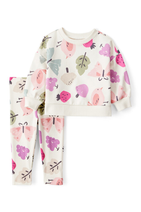 Set dos piezas de algodón, pantalón y buzo, diseño frutal Sin color