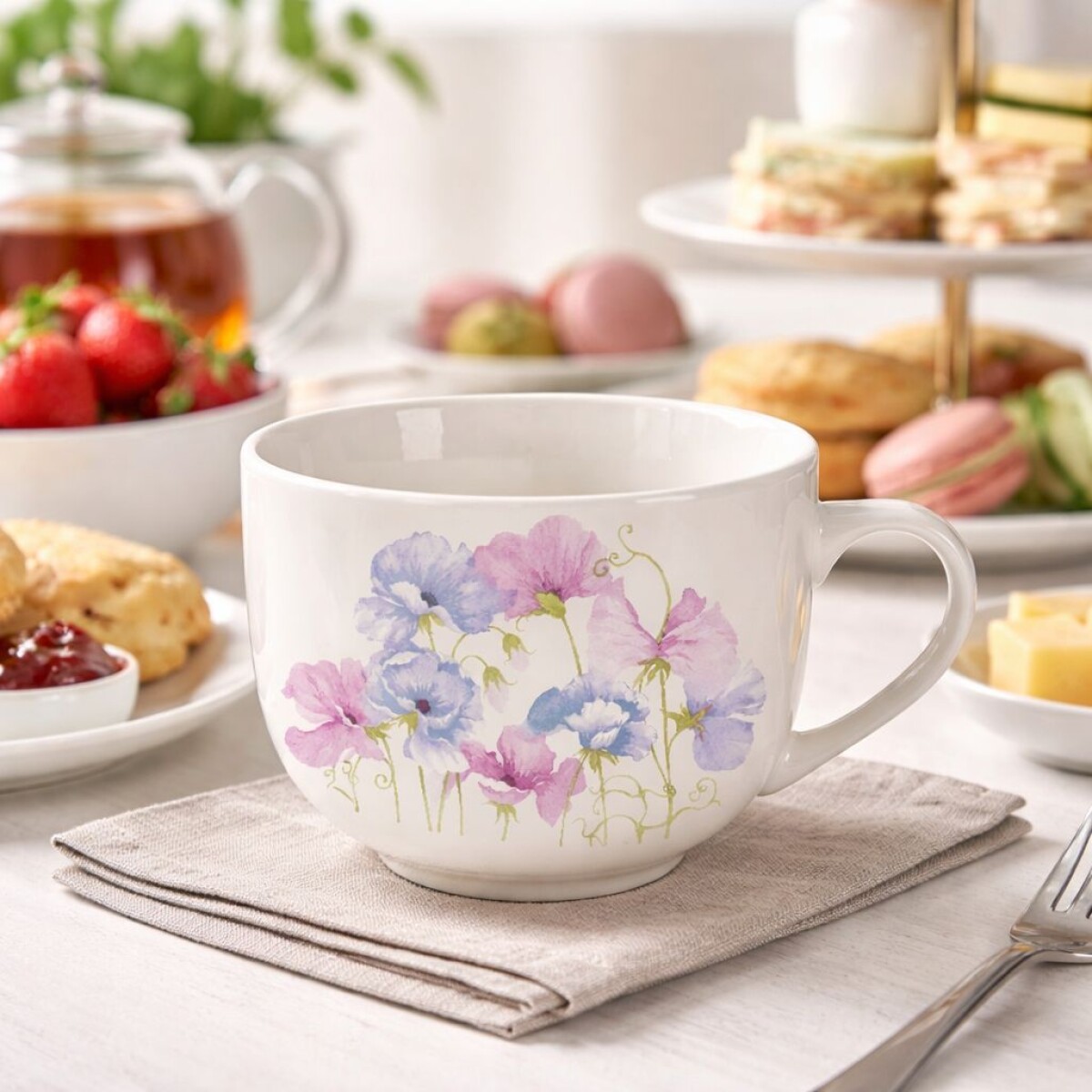Taza de Cerámica 390ml - Flores Lilas 