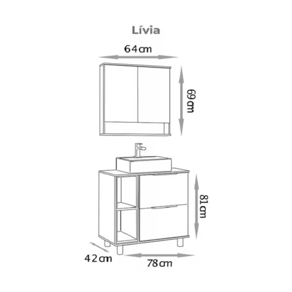 Mueble De Baño De Pie Livia 78 cm con ripiado sin bacha Mueble De Baño De Pie Livia 78 Cm Con Ripiado Sin Bacha