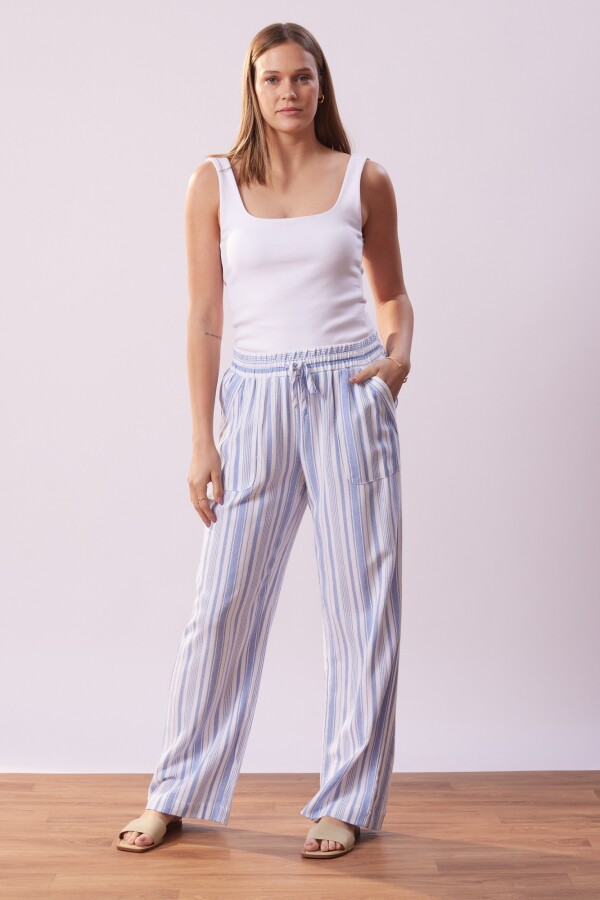 Pantalon Lino AZUL/BLANCO