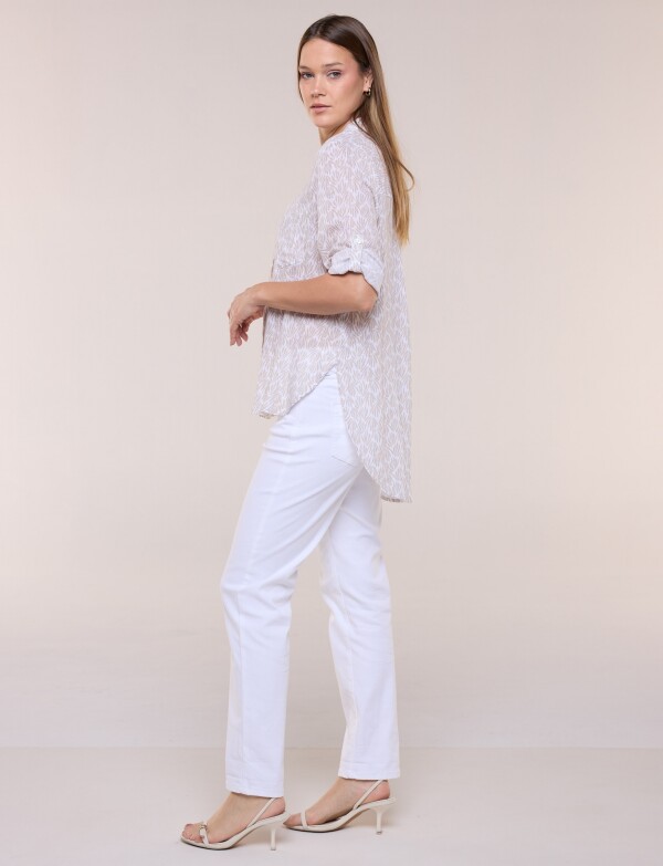 Camisa Holgada Estampa Botánica BEIGE