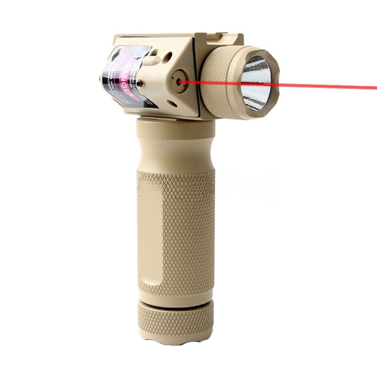 Empuñadura grip vertical linterna y laser rojo - Caqui 