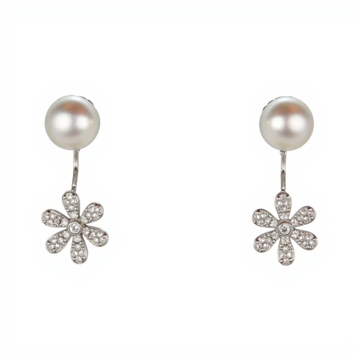 Caravanas Colgantes Perlas Flor- Plata 925 -CA4085 - conperla 