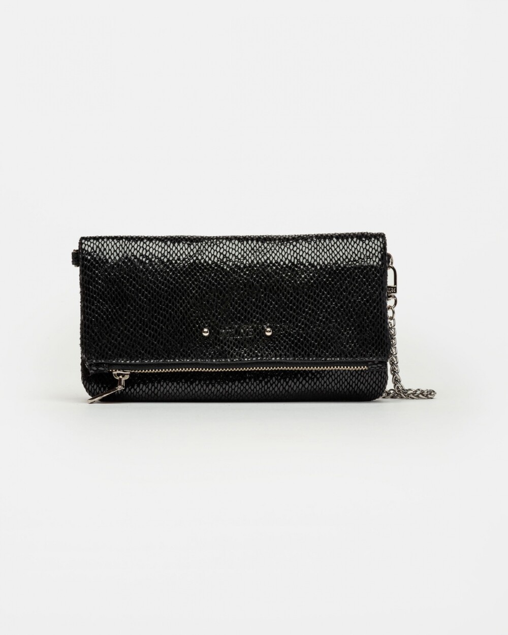 Mini Bag Honey En Cuero Snake Print Metalizado Negro
