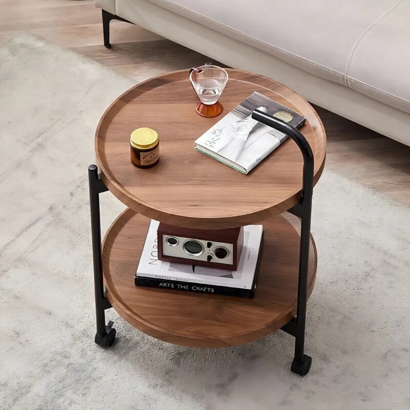 Mesa Auxiliar Redonda Nhome con ruedas 40x55cm Marron