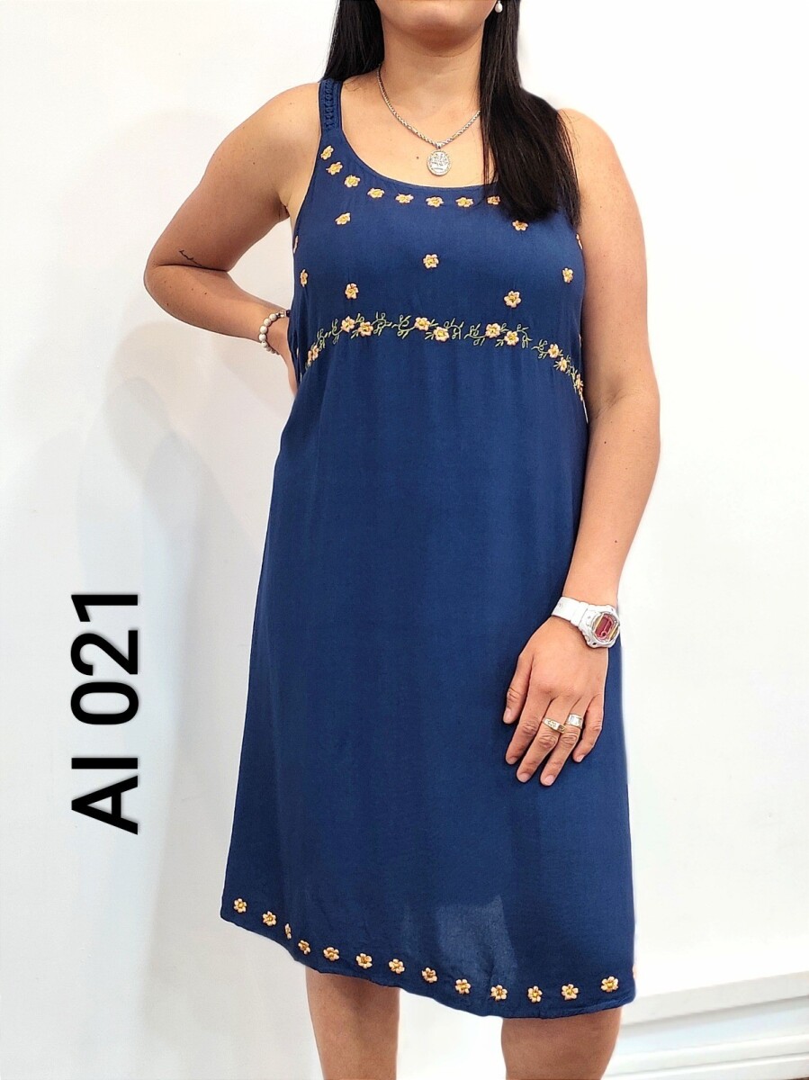 Vestido Dama S/M Cor.C/Bord. - Azul Oscuro 