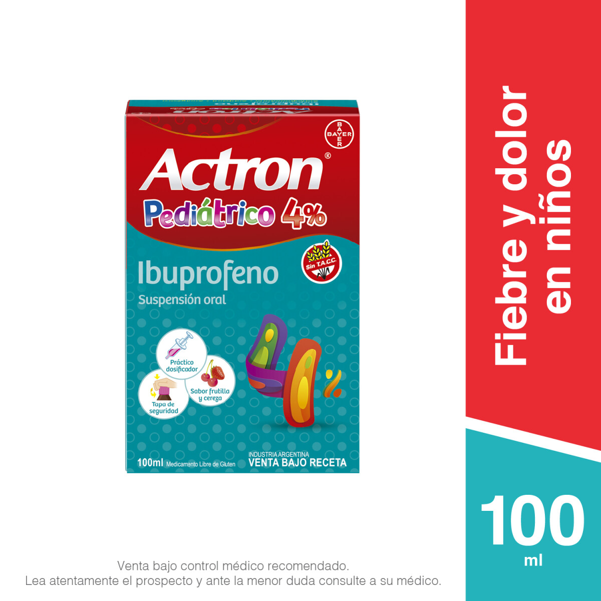 Actron Pediátrico 4% Sin T.A.C.C. Analgésico Antiinflamatorio y Antipirético con Ibuprofeno x 100ml 