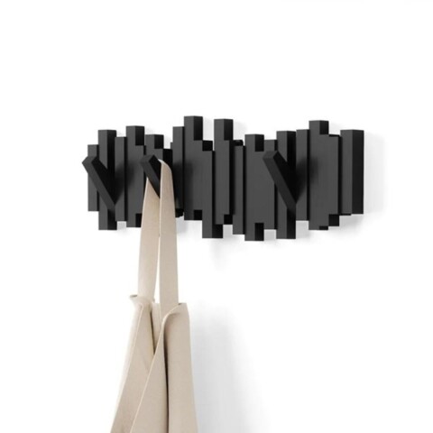 Perchero de pared 5 ganchos Sticks Negro