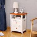 MESA DE LUZ 2 CAJONES BLANCA CON TAPA COLOR MADERA Mesa De Luz 2 Cajones Blanca Con Tapa Color Madera