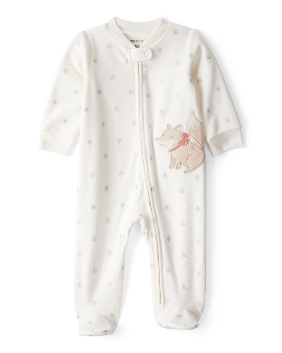 Pijama una pieza de micropolar, con pie, estampa zorro 