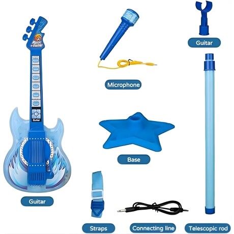 Micrófono Infantil con pie, guitarra con luz y sonido MP3 3AA Azul